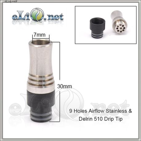 9 Air flow holes 510 Drip Tip. Разборной дрип-тип 2-в-1, с обдувом.