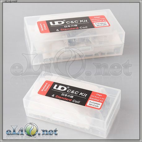 UD 24ga Coils + Cotton - коттон (вата) + намотки из кантала в кейсе для аккумуляторов.