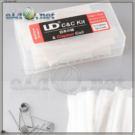UD 26/32 AWG Clapton Coils + Cotton - коттон (вата) + намотки из клэптон кантала в кейсе для аккумуляторов.