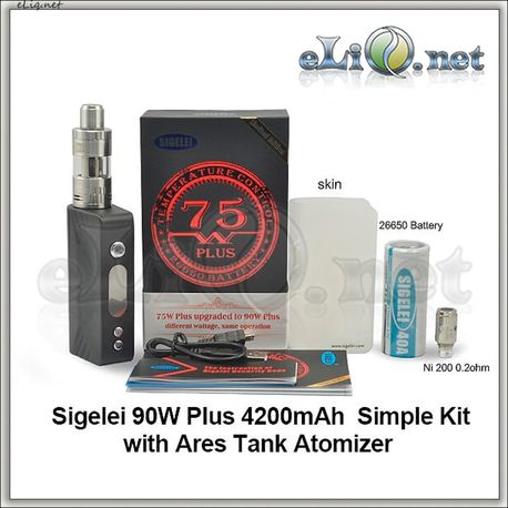 Sigelei 90W Plus 4200mAh + Ares Tank. Комплект. Боксмод варивольт-вариватт с температурным контролем + атомайзер + аккумулятор.