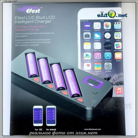 Efest LUC BLU4 OLED/LCD Интеллектуальное четырехслотовое зарядное устройство c Bluetooth.