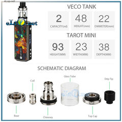 80W Vaporesso Tarot Mini TC Kit - 18650 - комплект вариватт и атомайзер. New Colors