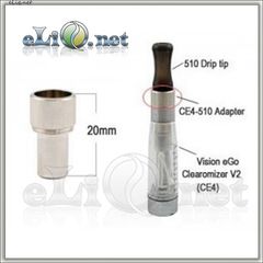CE4-510 Хромированный переходник с СE4 (СЕ5 и тп) на 510 дрип-тип